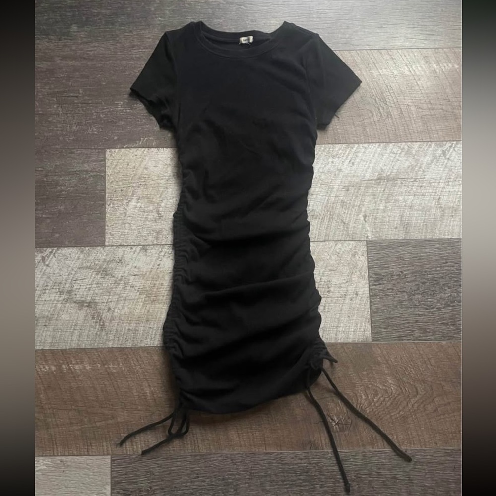 Garage Ruched Black Mini Dress